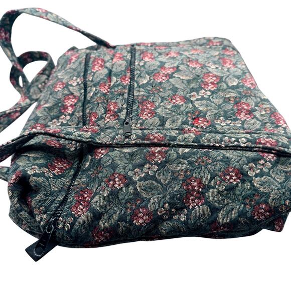 Vintage Navy Floral & Berry Tapestry Shoulder Tote Bag Handmade NH 15x14 USA - Picture 11 of 16